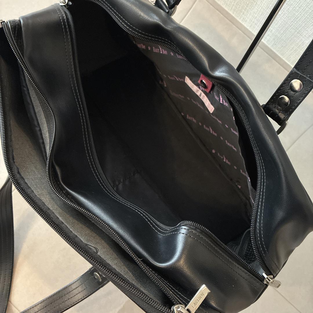 良品 イーストボーイ♡スクールバッグ 女神 ピンク 黒 刺繍 スクバ