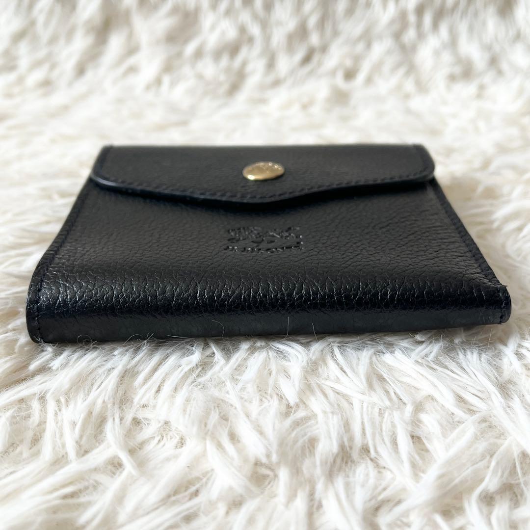 ⭐️新品未使用⭐️　IL BISONTE　がま口　三つ折り財布　ブラック　レザー
