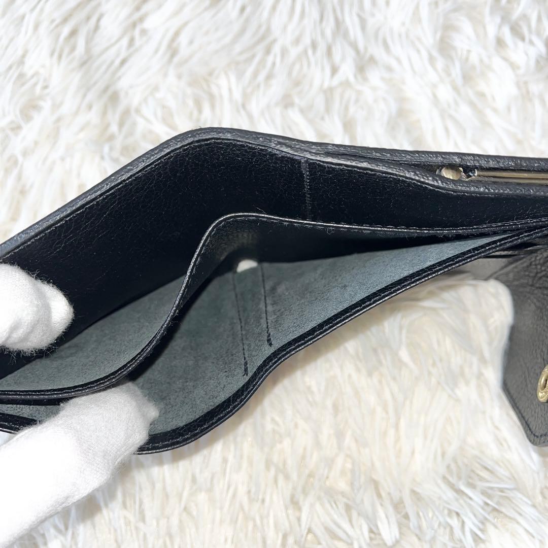 ⭐️新品未使用⭐️　IL BISONTE　がま口　三つ折り財布　ブラック　レザー