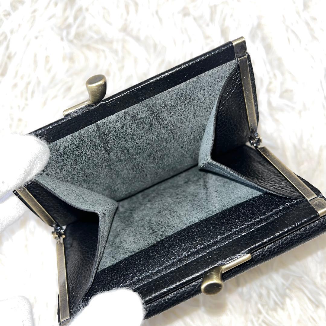 ⭐️新品未使用⭐️　IL BISONTE　がま口　三つ折り財布　ブラック　レザー
