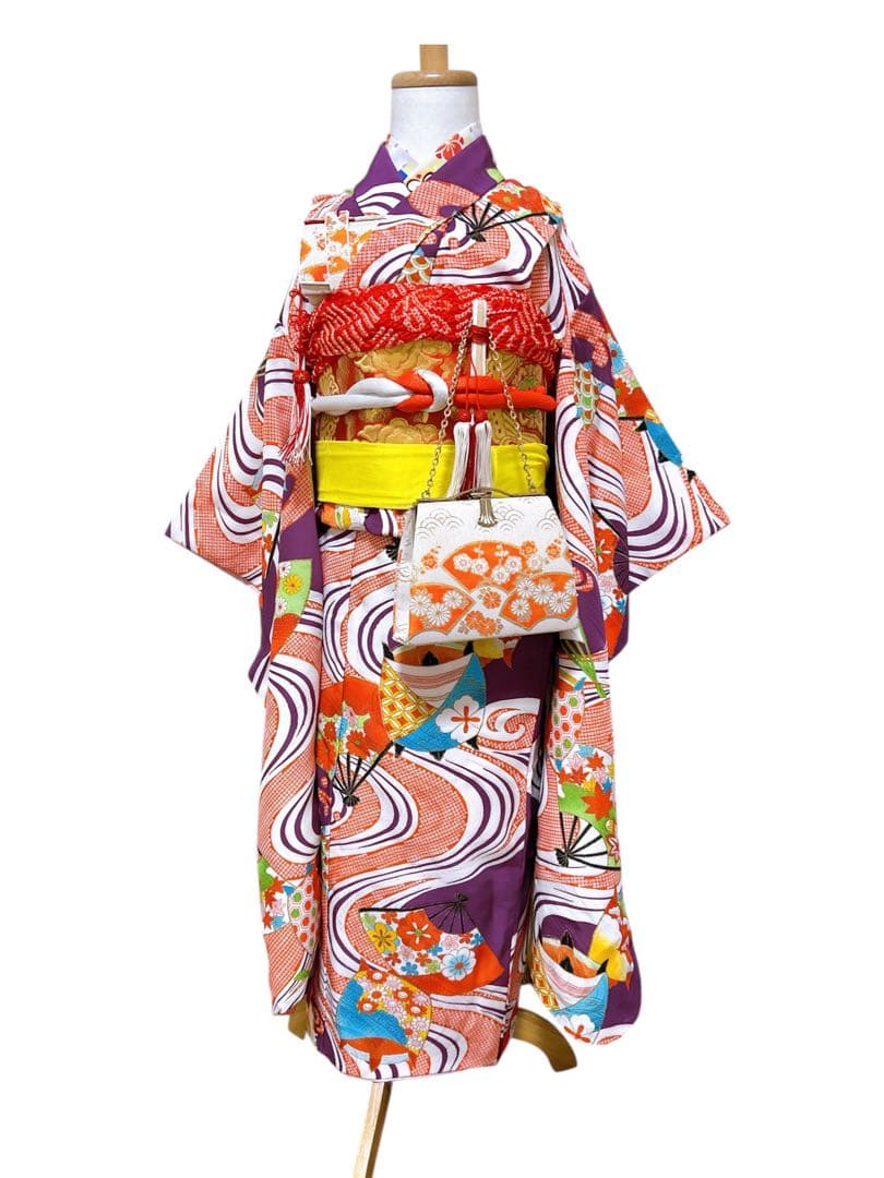 レトロ着物♡七五三　7歳　女の子　フルセット　一式　紫系