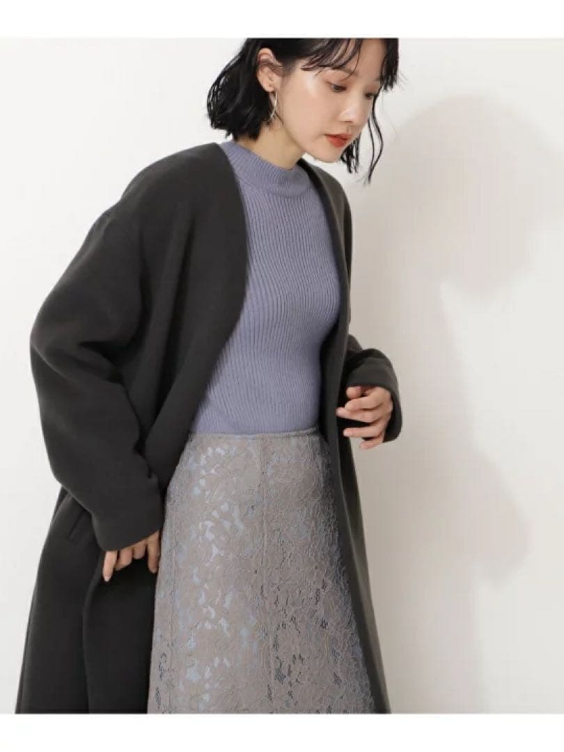 ☆ほぼ未使用☆NBB×MANTECOノーカラーVコート　チャコール　Mサイズ