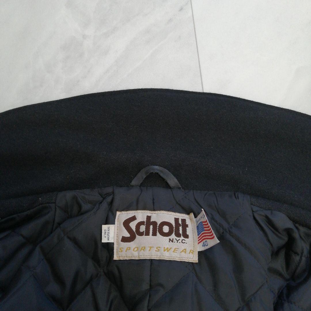 美品 ショット メルトンウール ピーコート 40 L 米国製 シングル 黒