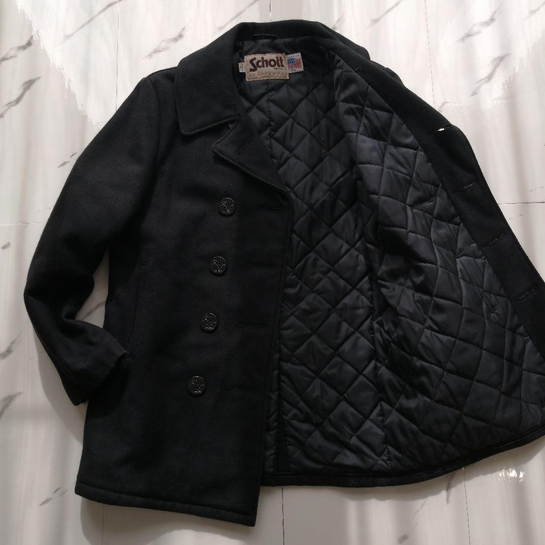 美品 ショット メルトンウール ピーコート 40 L 米国製 シングル 黒