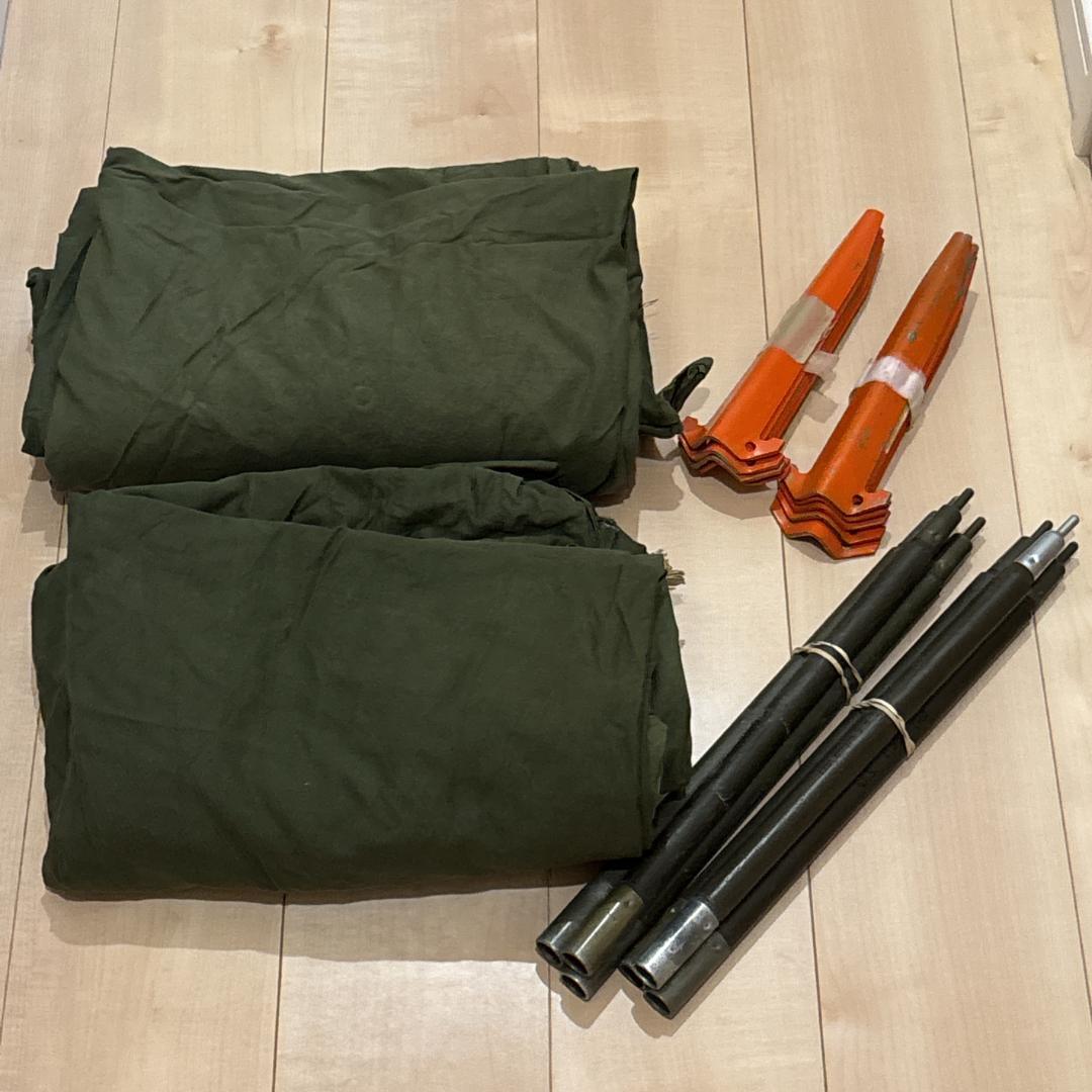 US パップテント ハーフシェルター 2枚 ペグとポール付き 米軍 軍幕