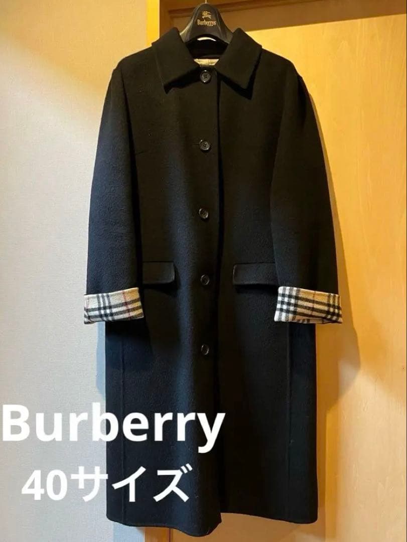 バーバリーロンドン ロングコート ノバチェック カシミヤ 黒　40サイズ