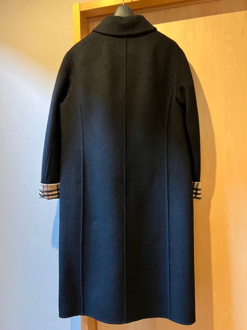 バーバリーロンドン ロングコート ノバチェック カシミヤ 黒　40サイズ