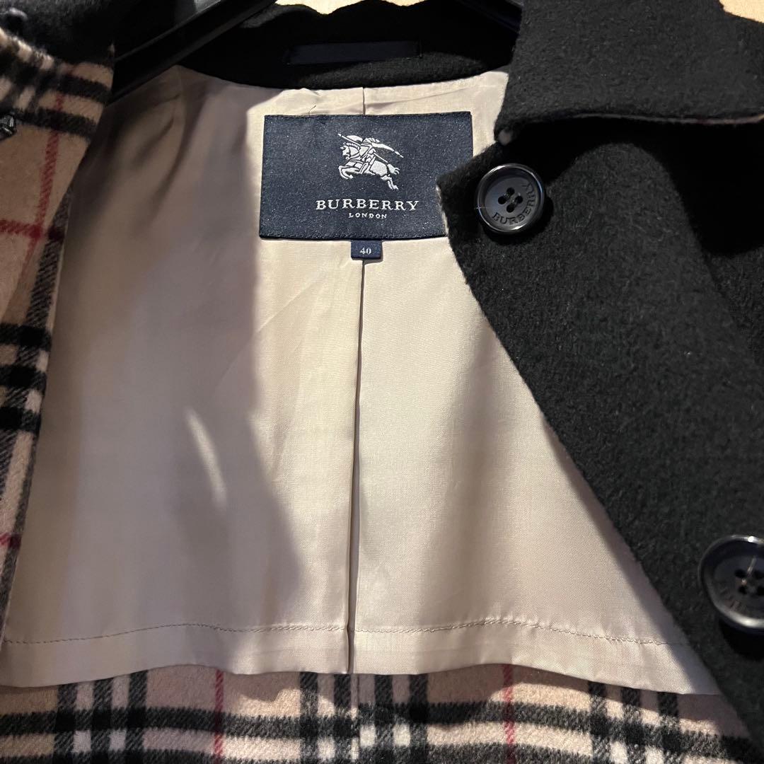 バーバリーロンドン ロングコート ノバチェック カシミヤ 黒　40サイズ