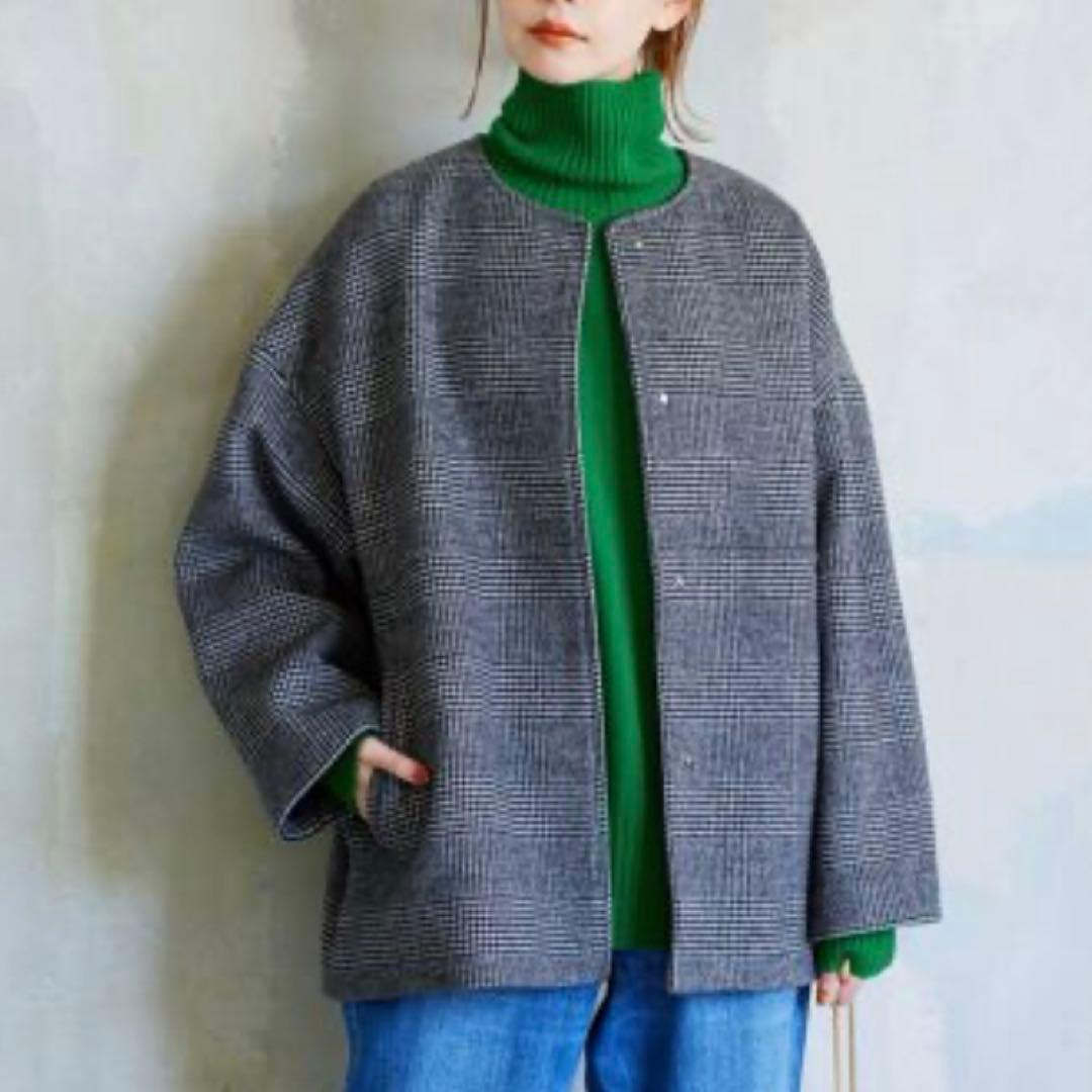 ジャーナルスタンダード スーパー140ビーバーノーカラーショートコート36