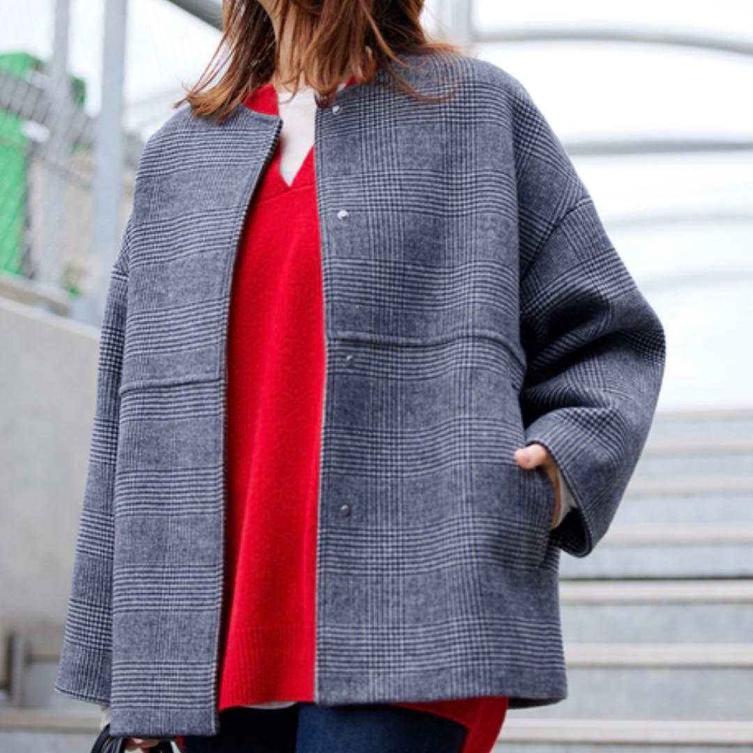 ジャーナルスタンダード スーパー140ビーバーノーカラーショートコート36