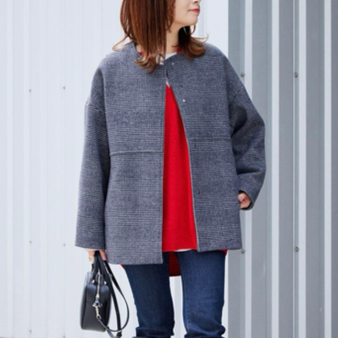 ジャーナルスタンダード スーパー140ビーバーノーカラーショートコート36