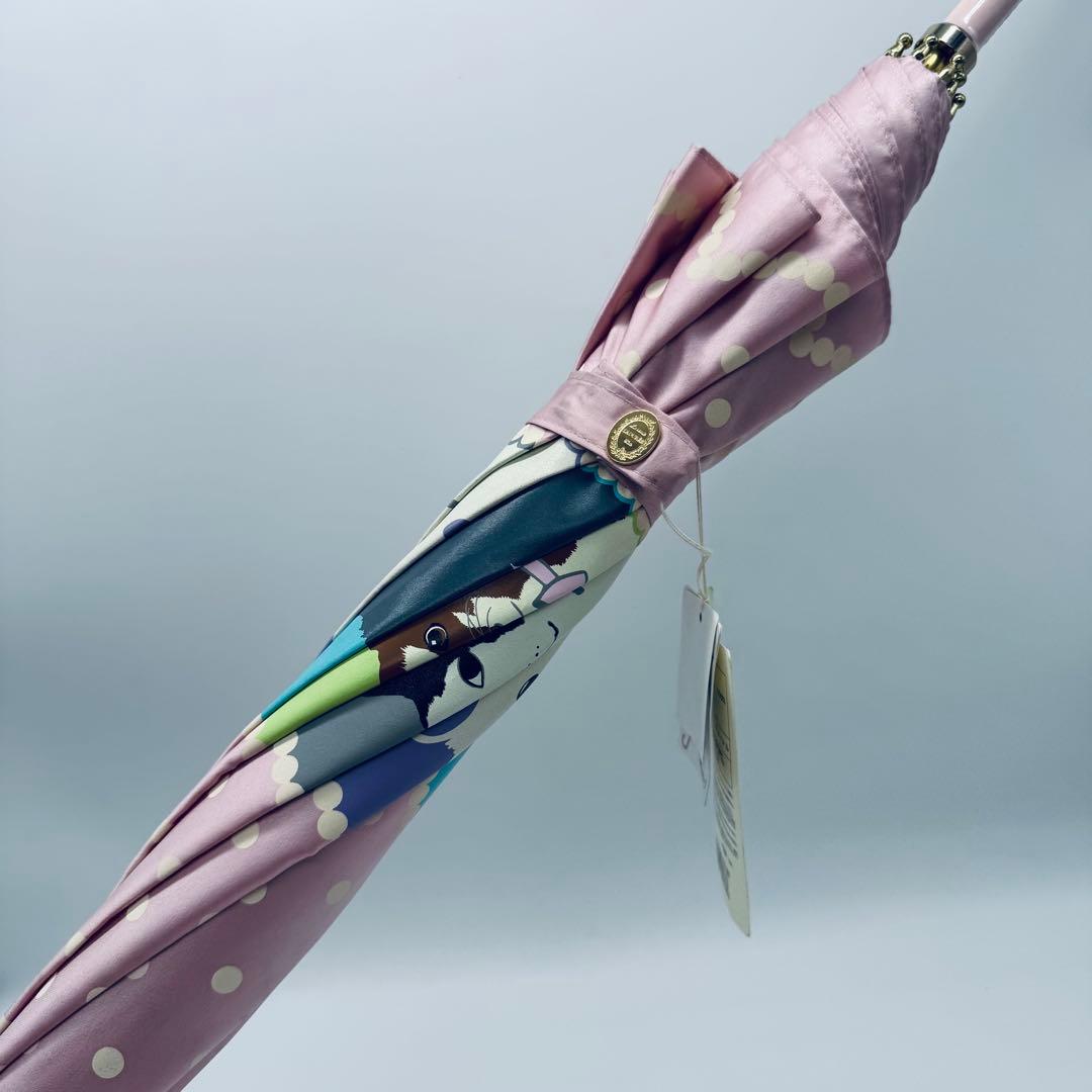 【未使用】LADUREE　ラデュレ　長傘　雨傘 ドット フレンチブルドッグ