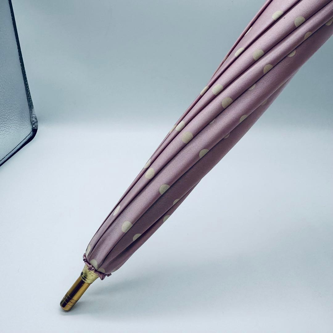 【未使用】LADUREE　ラデュレ　長傘　雨傘 ドット フレンチブルドッグ