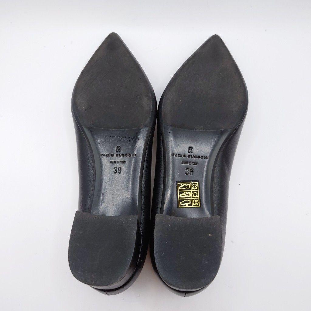 ファビオルスコーニ ブラックレザーポインテッドトゥフラットシューズ 25cm