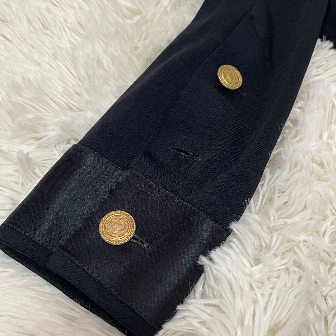 希少 シャネル 金ボタン シルク ワンピース 長袖 黒 44 XL レディース