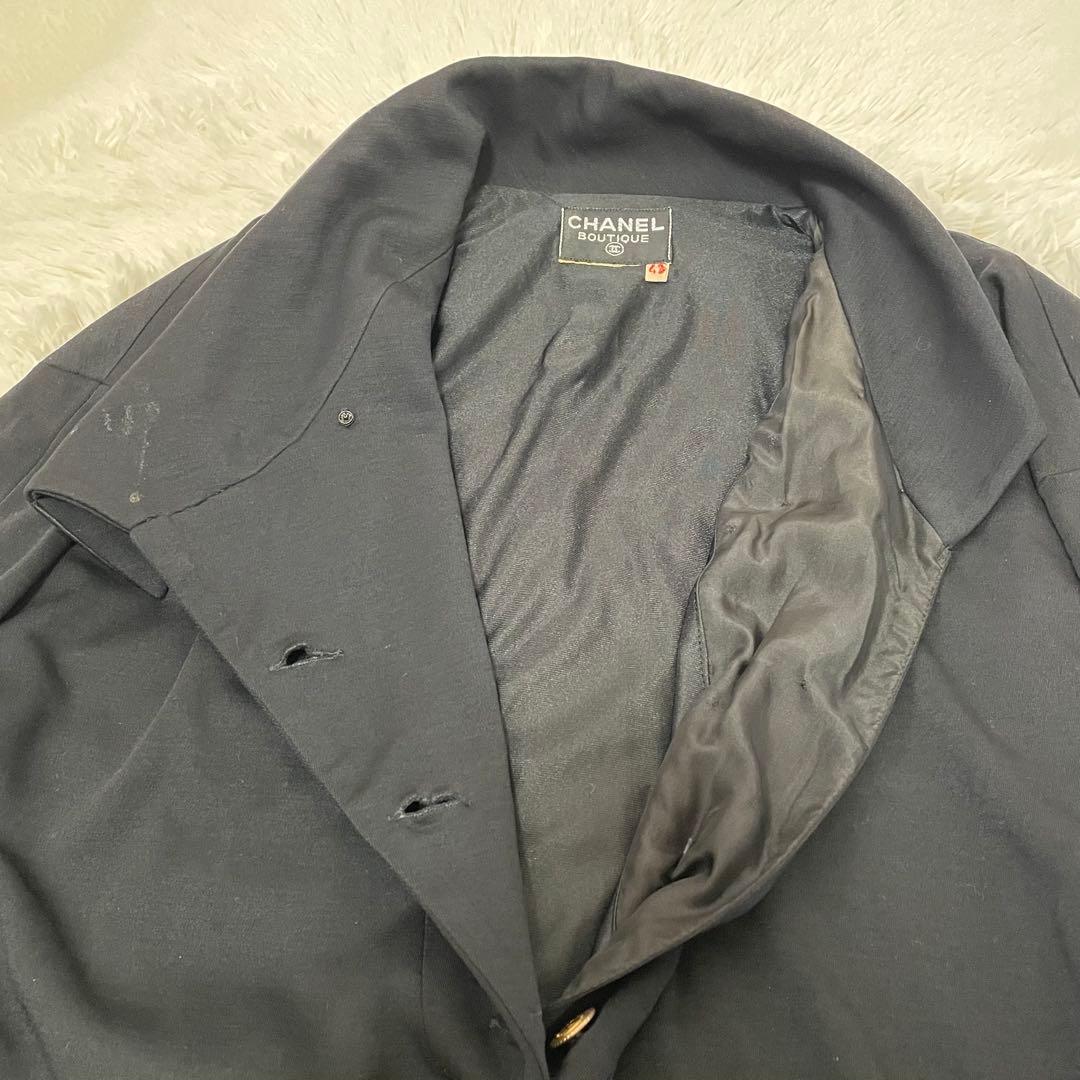 希少 シャネル 金ボタン シルク ワンピース 長袖 黒 44 XL レディース