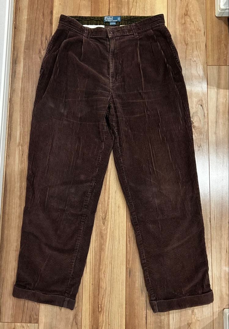 グッドサイズ！90s ポロバイラルフローレン　コーデュロイトラウザー　太畝　焦茶