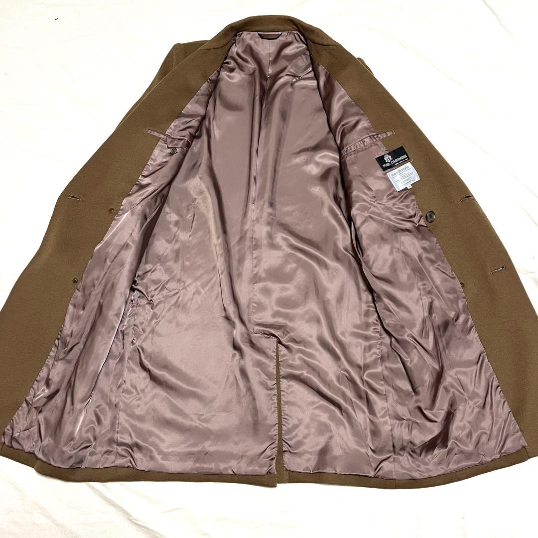 【カシミヤ100%】ロングチェスターコート　ダブルブレスト　キャメル系　Mサイズ