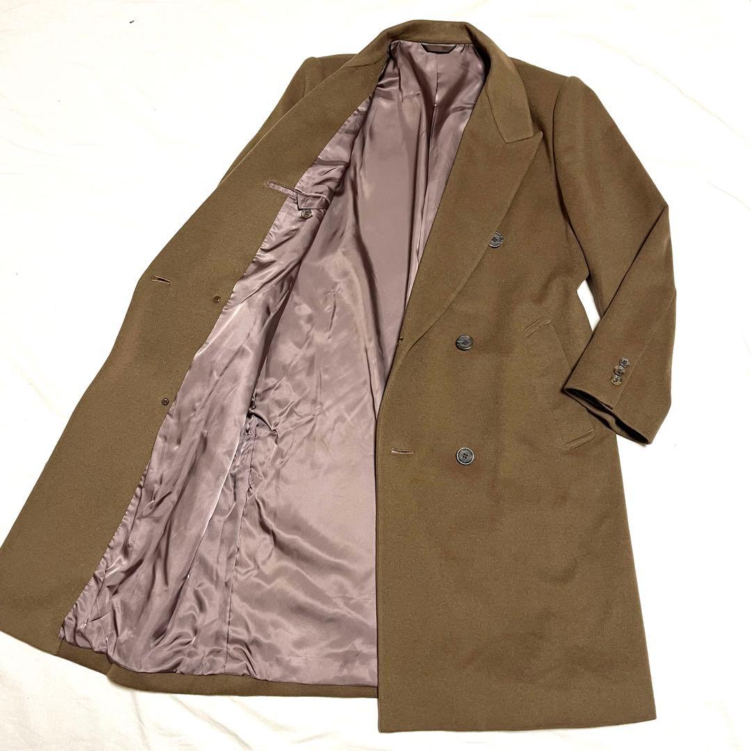 【カシミヤ100%】ロングチェスターコート　ダブルブレスト　キャメル系　Mサイズ