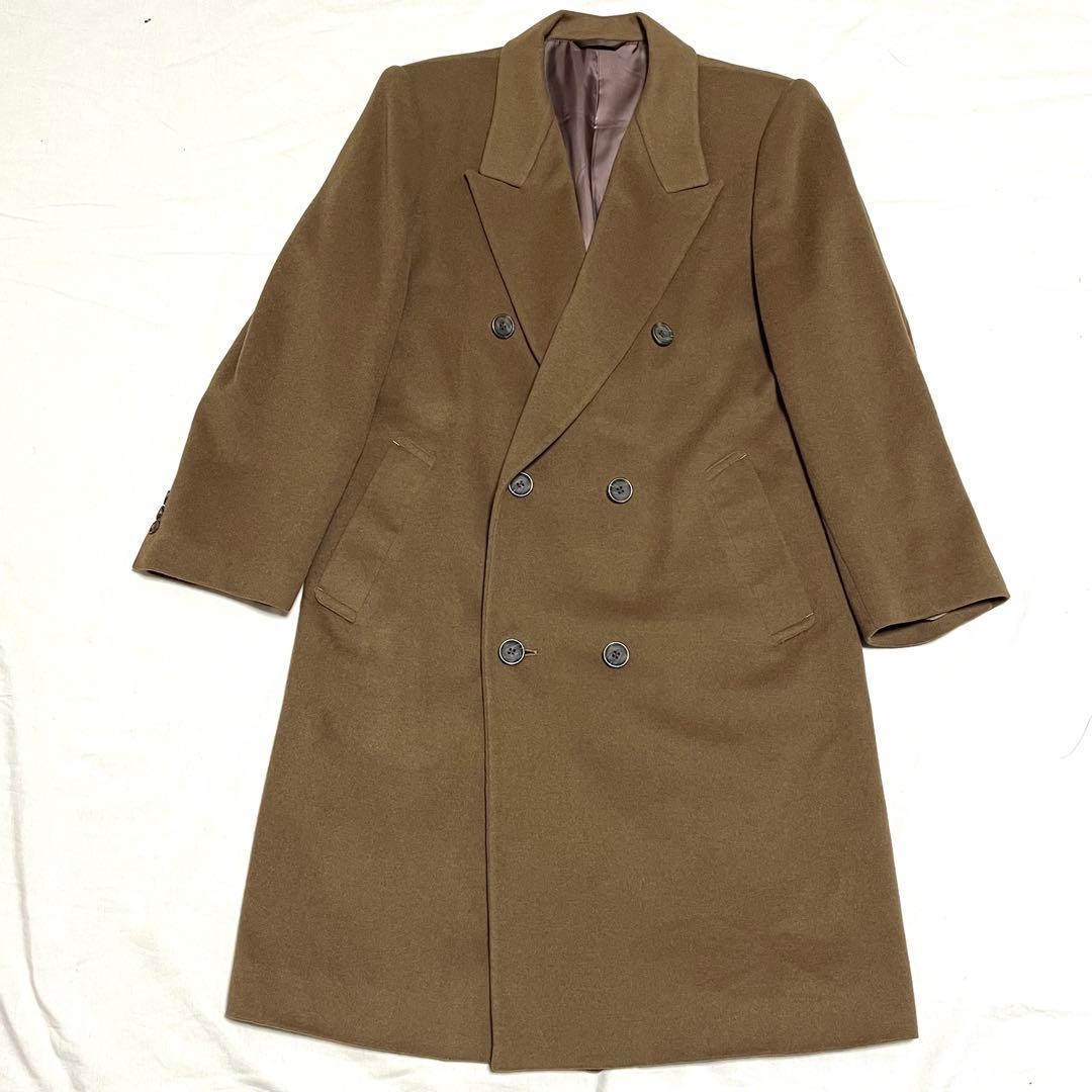 【カシミヤ100%】ロングチェスターコート　ダブルブレスト　キャメル系　Mサイズ