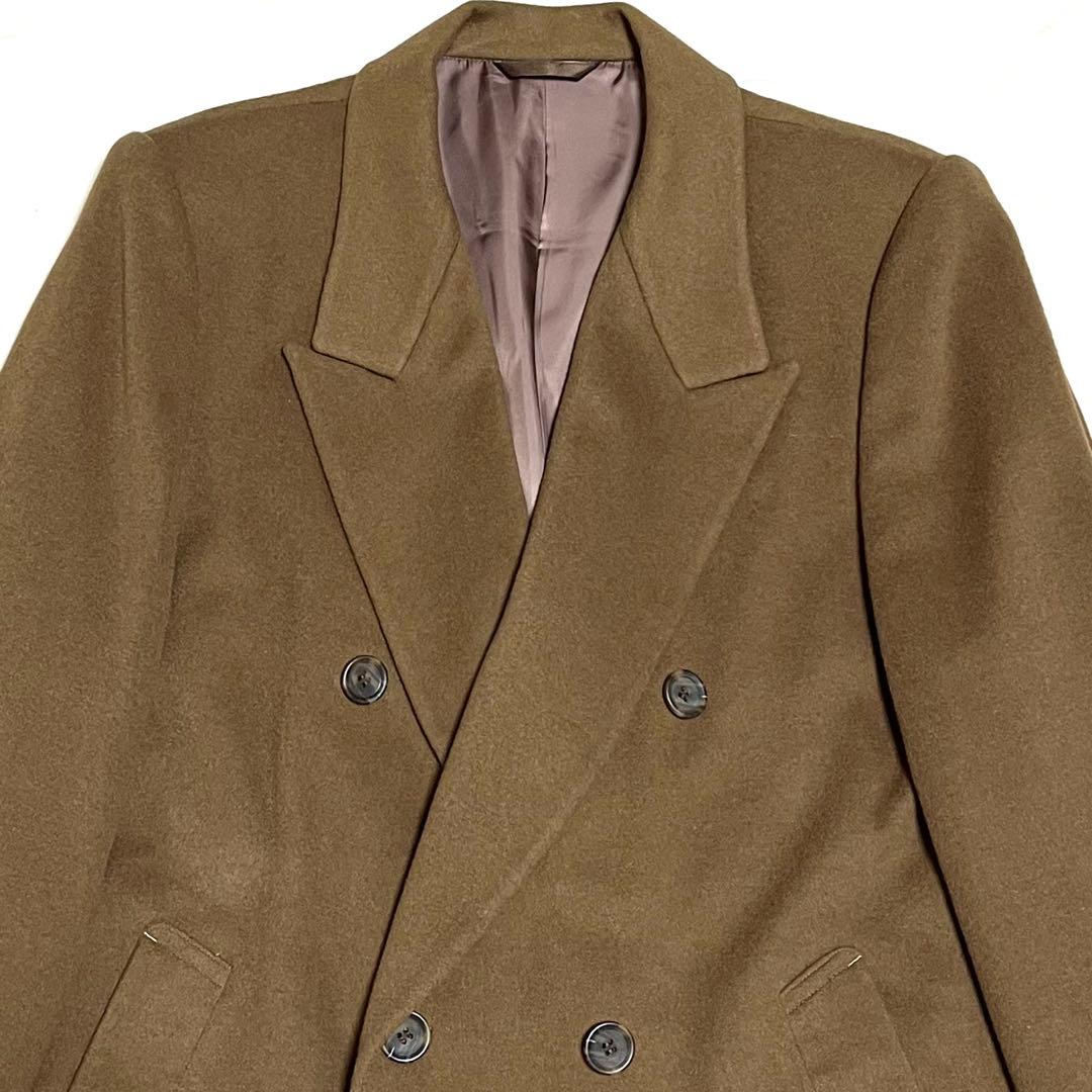 【カシミヤ100%】ロングチェスターコート　ダブルブレスト　キャメル系　Mサイズ