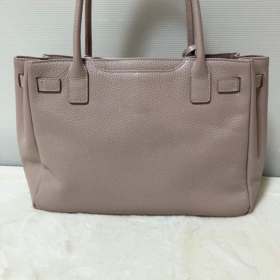 美品 傳濱野 ミーティア トート バッグ シボ革 ピンクベージュ 鍵 ビジネス