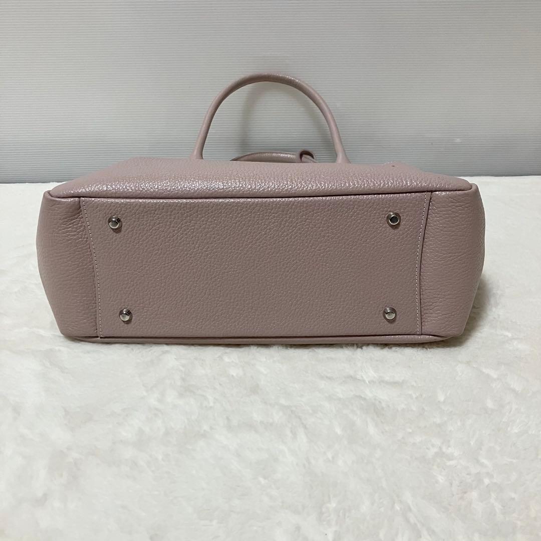 美品 傳濱野 ミーティア トート バッグ シボ革 ピンクベージュ 鍵 ビジネス
