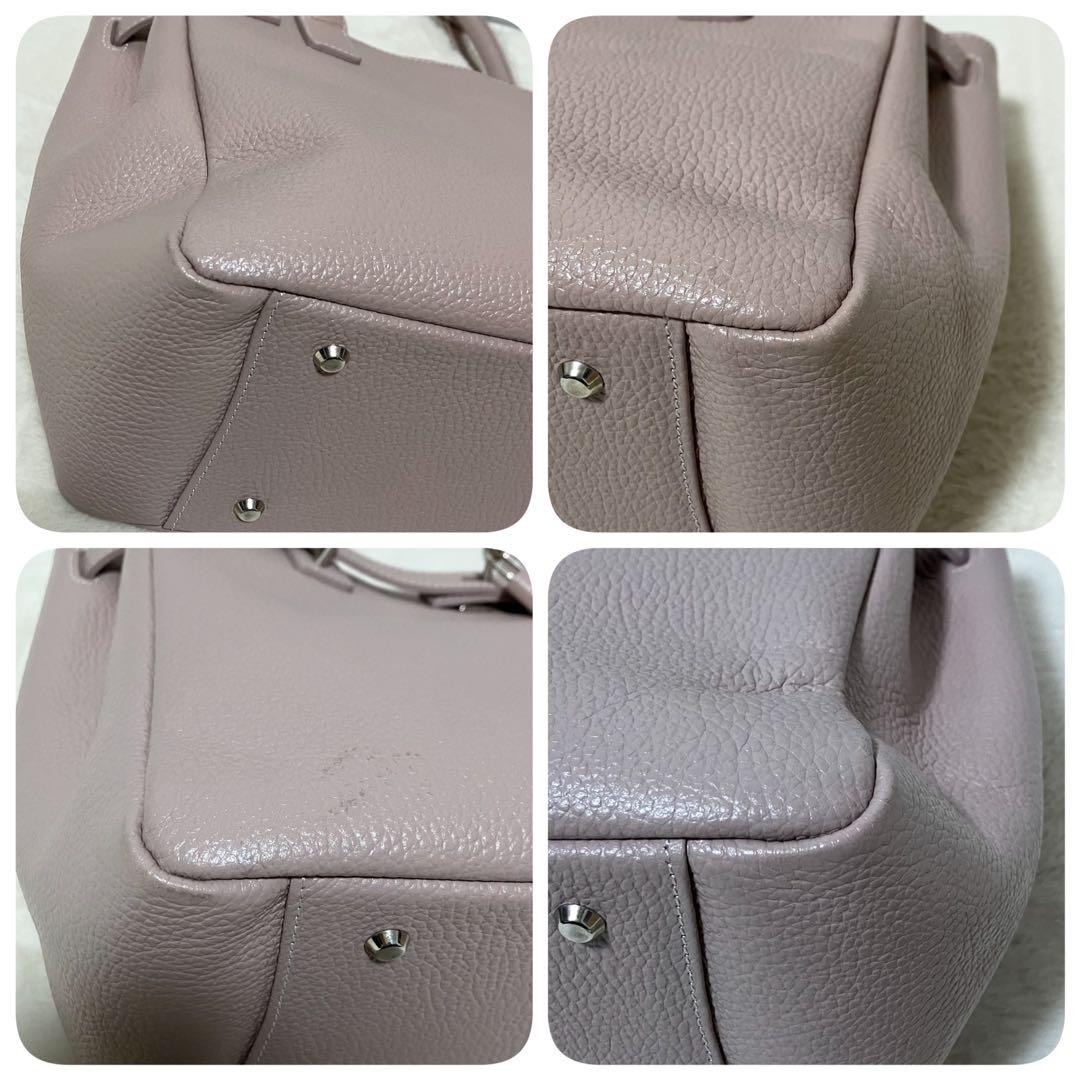 美品 傳濱野 ミーティア トート バッグ シボ革 ピンクベージュ 鍵 ビジネス