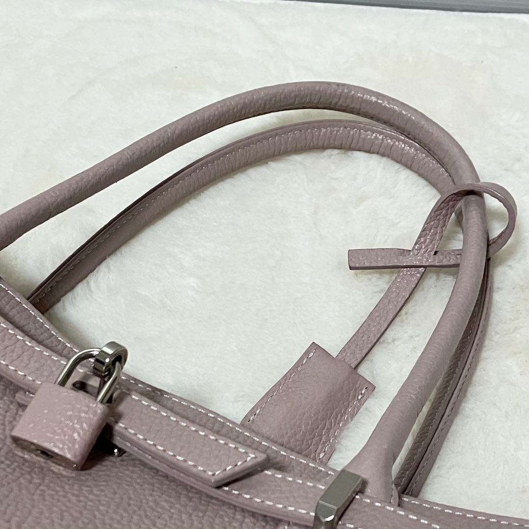 美品 傳濱野 ミーティア トート バッグ シボ革 ピンクベージュ 鍵 ビジネス