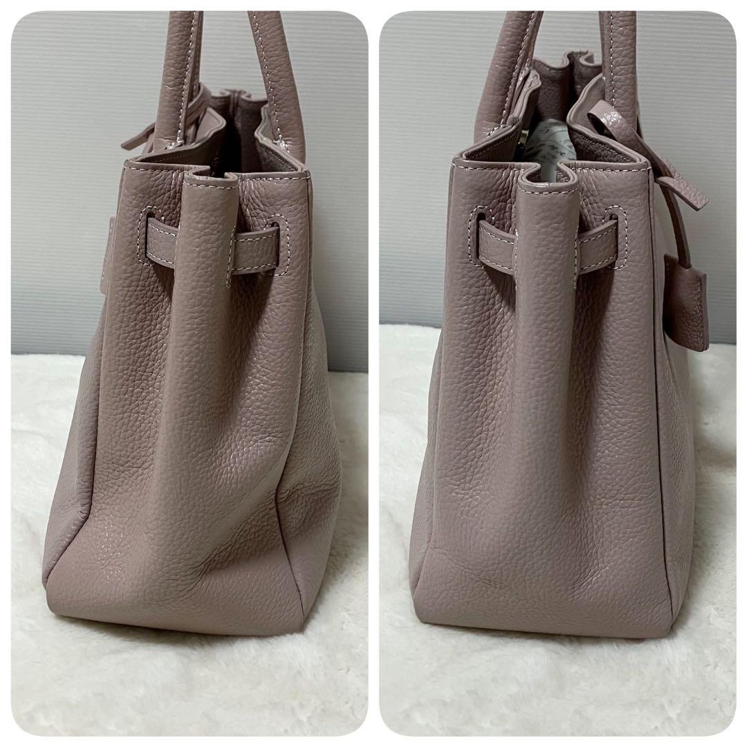 美品 傳濱野 ミーティア トート バッグ シボ革 ピンクベージュ 鍵 ビジネス