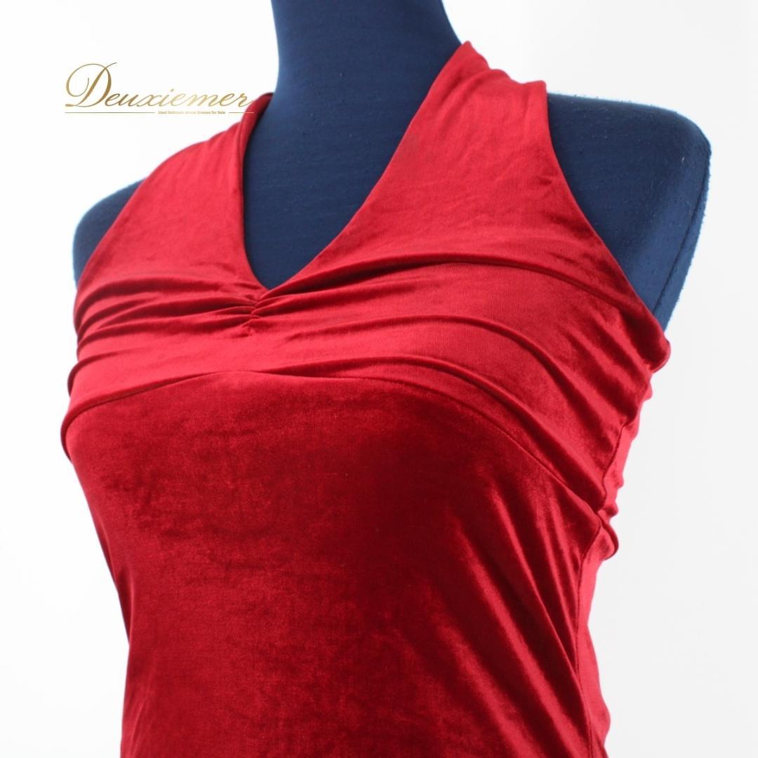 【美品 フラメンコ衣装】レッド 上下セット ツーピース セットアップ 赤 無地