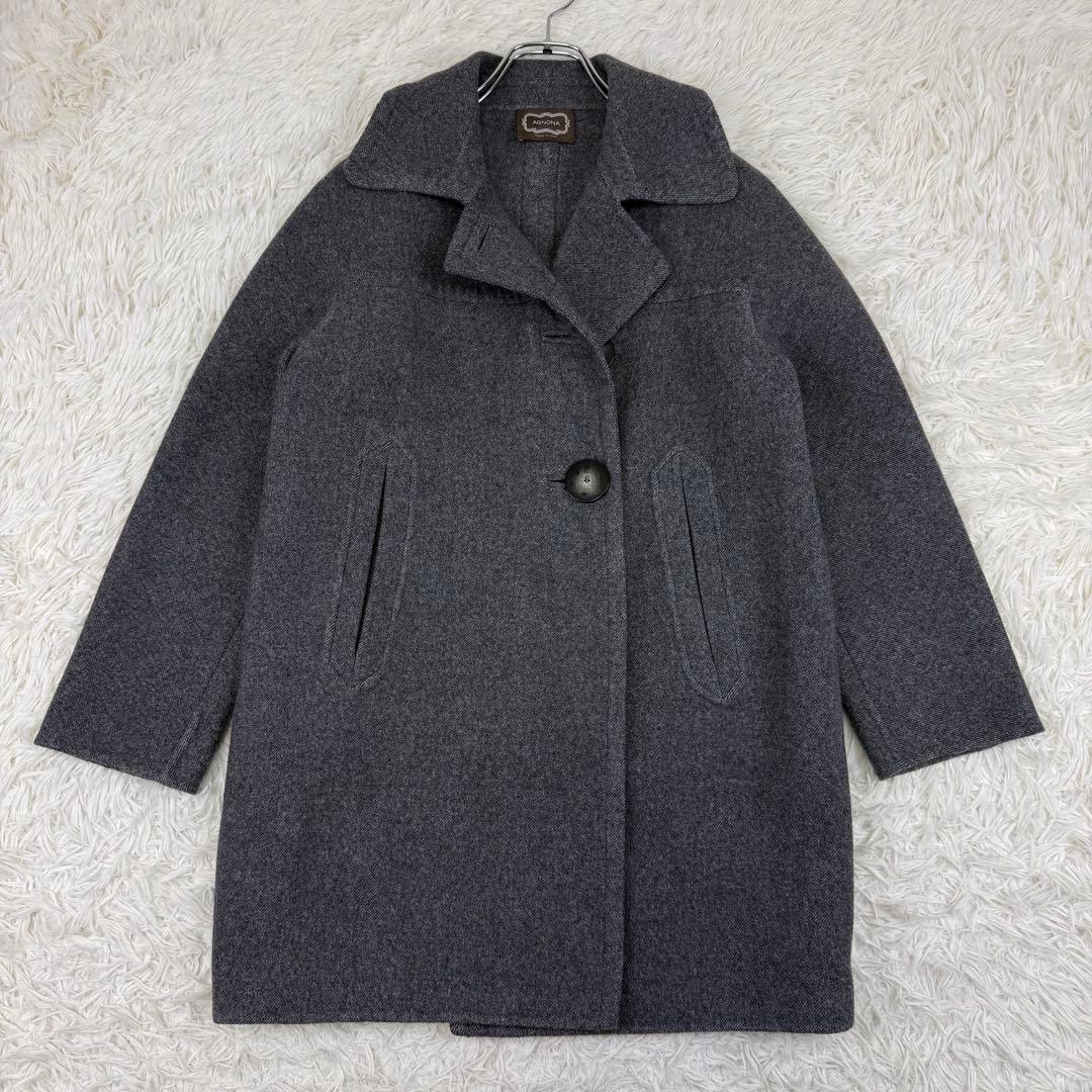 美品 伊製 AGNONA アニオナ ウールコート コクーン 絹 アンゴラ 一枚袖