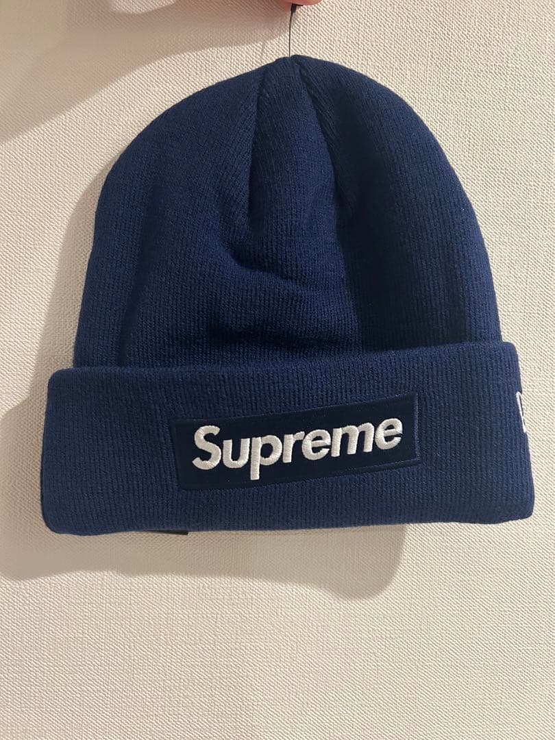 Supremeビーニー ボックスロゴニット帽　ネイビー正規品　新品　袋付き