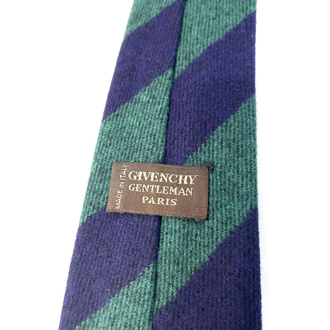 【極美品】ジバンシィ カシミヤ100% ネイビー グリーン ストライプ ネクタイ