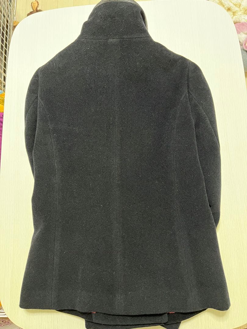 VIVIENNE TAM ブラックアンゴラ混合コート取り外しファー付き