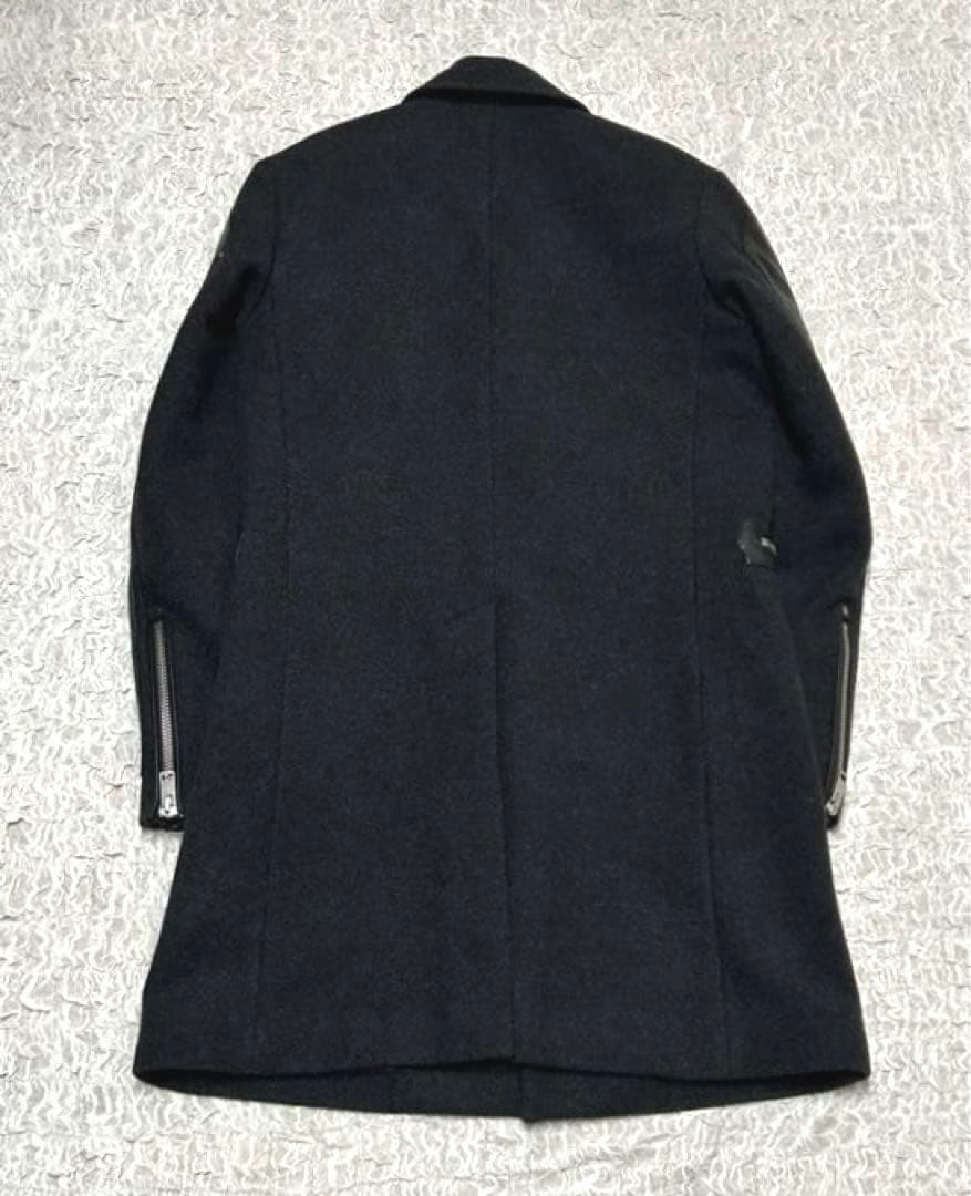 【正規品】 DIESEL チェスターコート レザー 切替 ウール ブラック 牛革