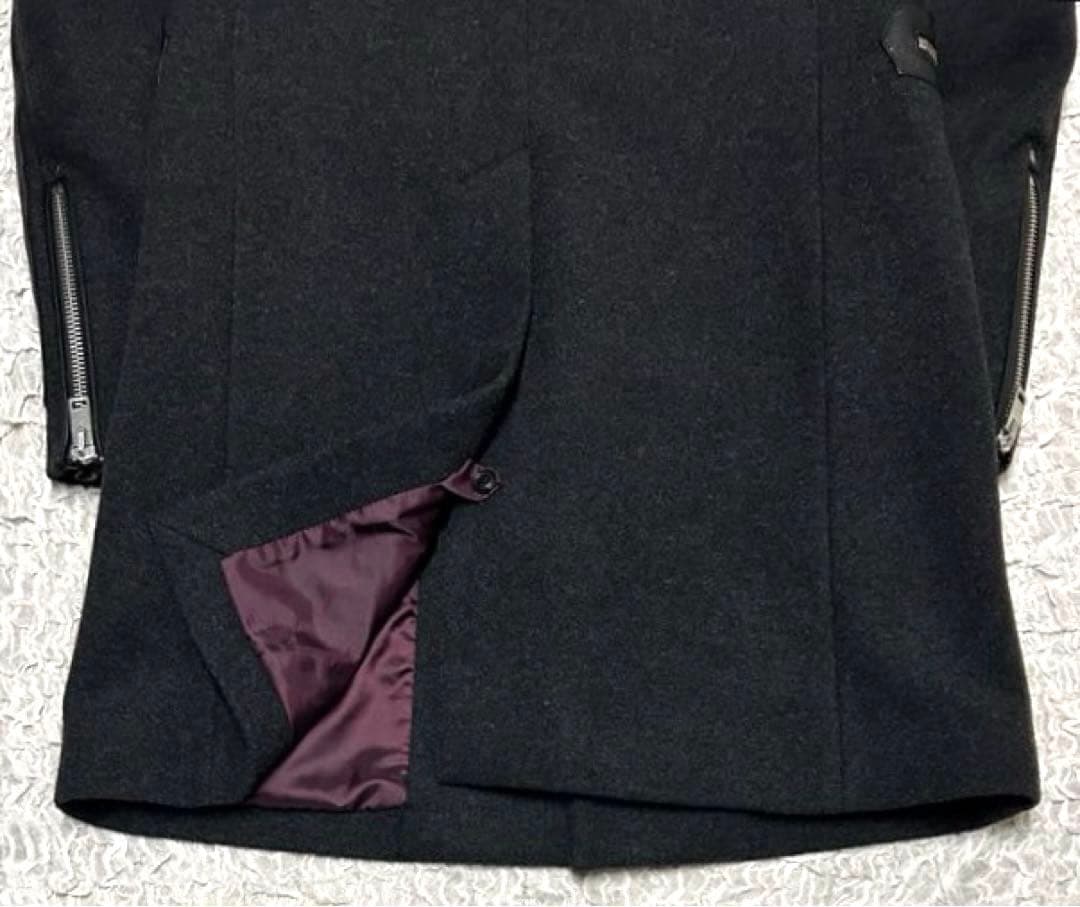 【正規品】 DIESEL チェスターコート レザー 切替 ウール ブラック 牛革