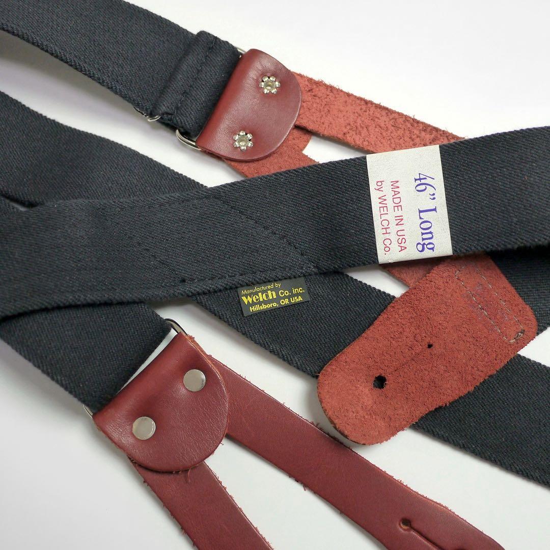 デッドWELCHキャンバス レザー サスペンダーベルト黒アウトドアワークUSA製