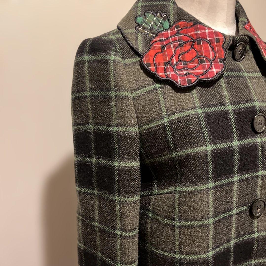 LOVE MOSCHINO チェック柄 花刺繍ウールコート 40