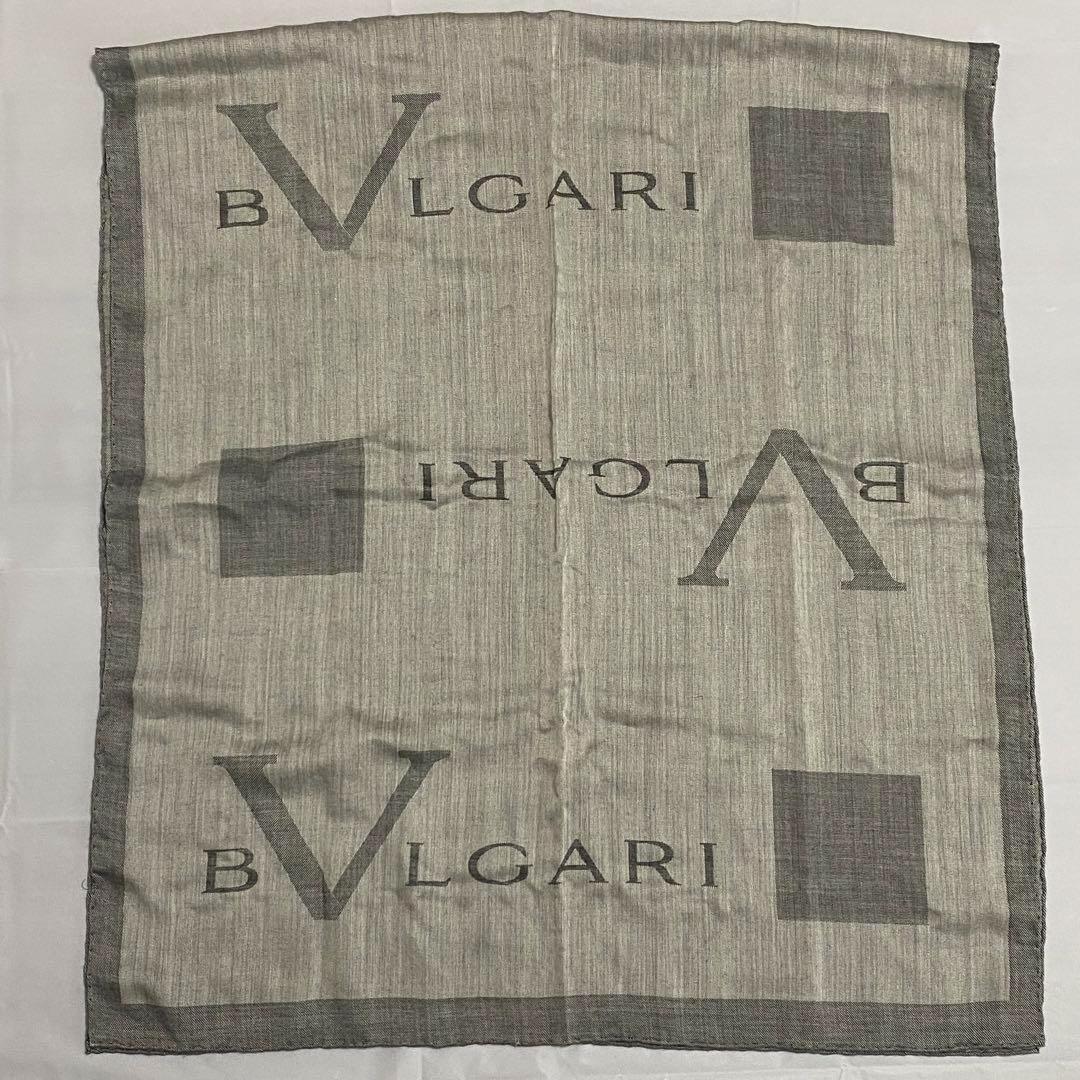 美品 ☆BVLGARI☆ ストール メンズ ロゴ ウール シルク グレー 箱付き