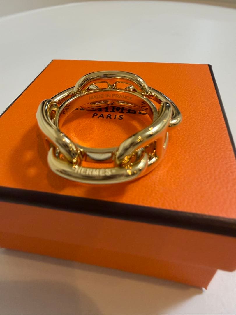 【美品】 HERMES スカーフリング90 ゴールド シェーヌダンクル