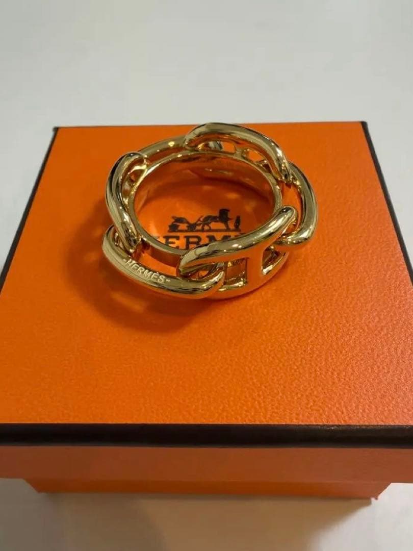 【美品】 HERMES スカーフリング90 ゴールド シェーヌダンクル