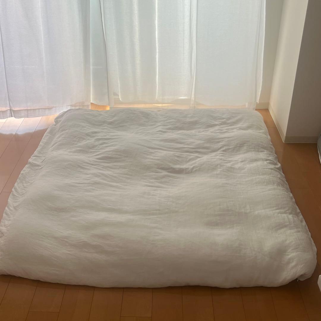 無印良品　グレー羽毛　掛ふとん　二層式 薄型　ダブルサイズ　190×210cm