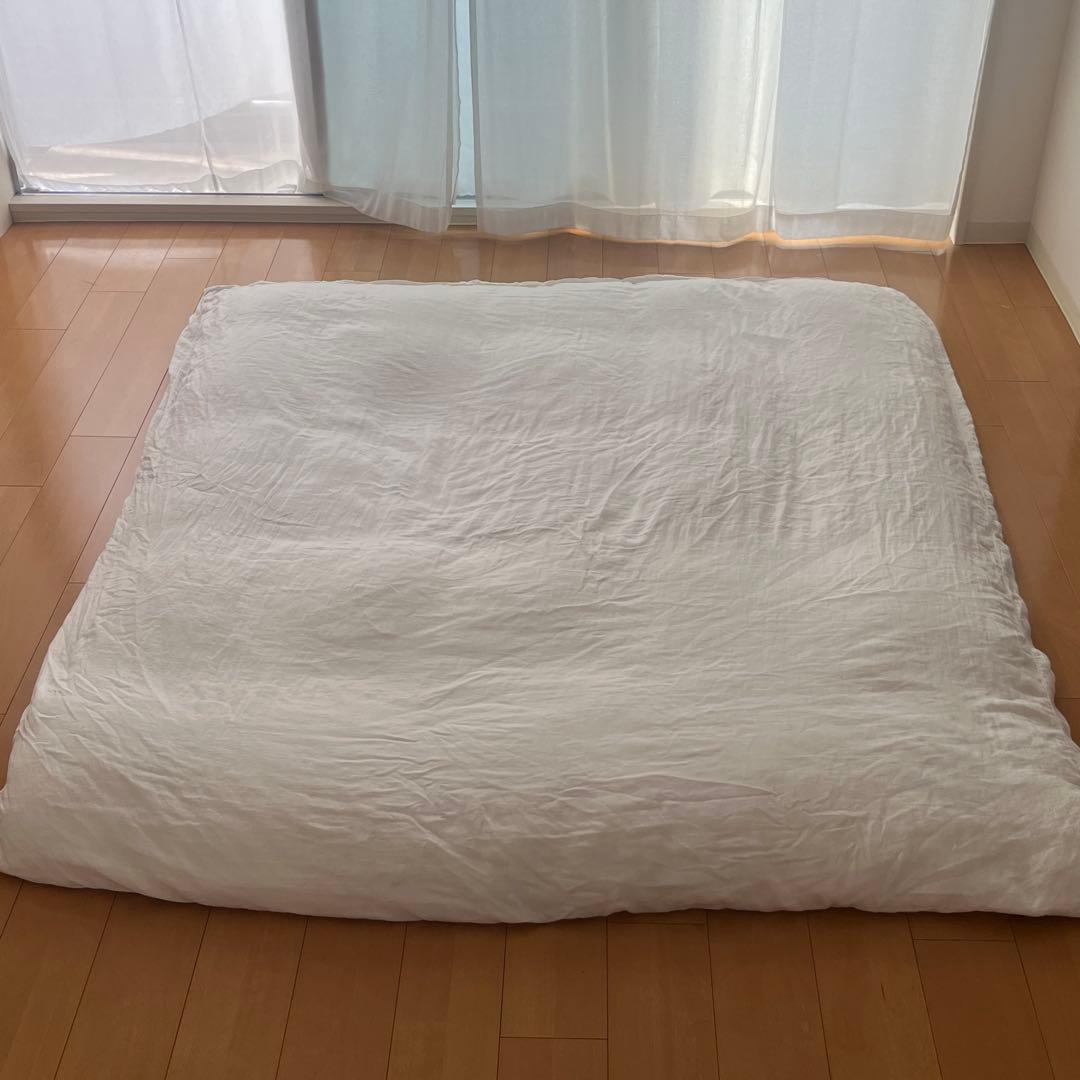 無印良品　グレー羽毛　掛ふとん　二層式 薄型　ダブルサイズ　190×210cm