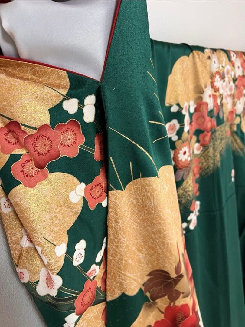【Windy 】振袖 金彩 着物 成人式 和装 正絹 緑 金箔 絢爛