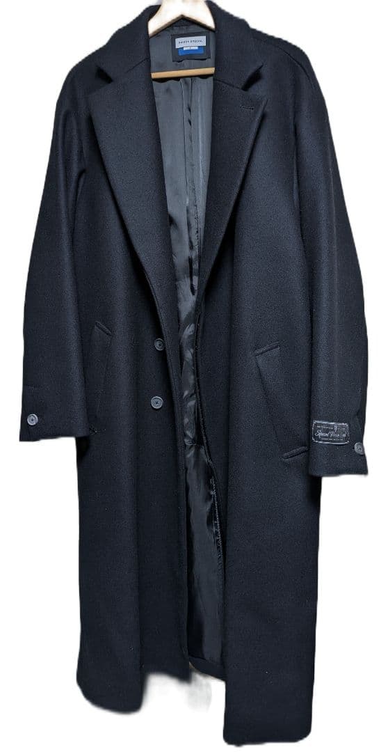 ブラック チェスターコート ウール混紡