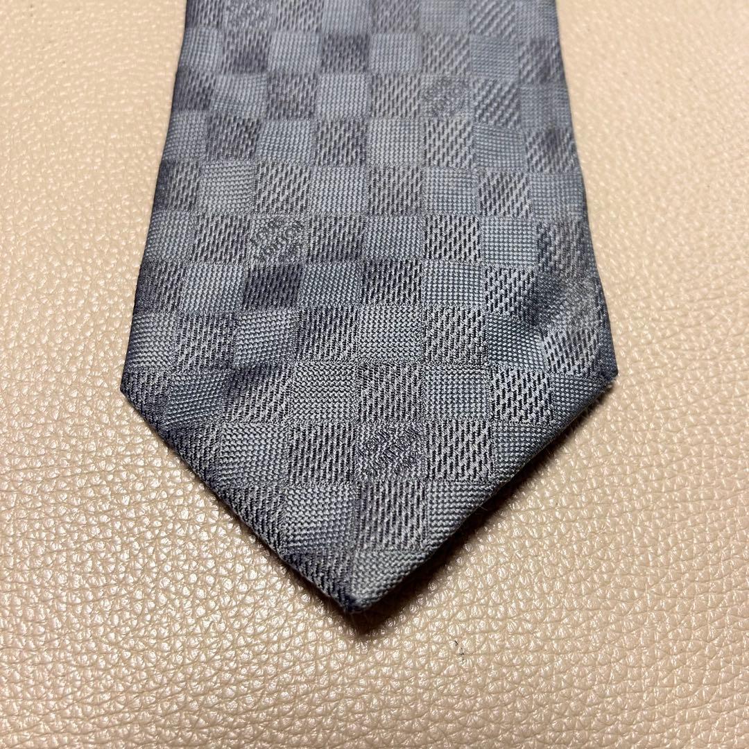 ルイヴィトン　ネクタイ　ストライプ ドット　チェック　グレー　灰色