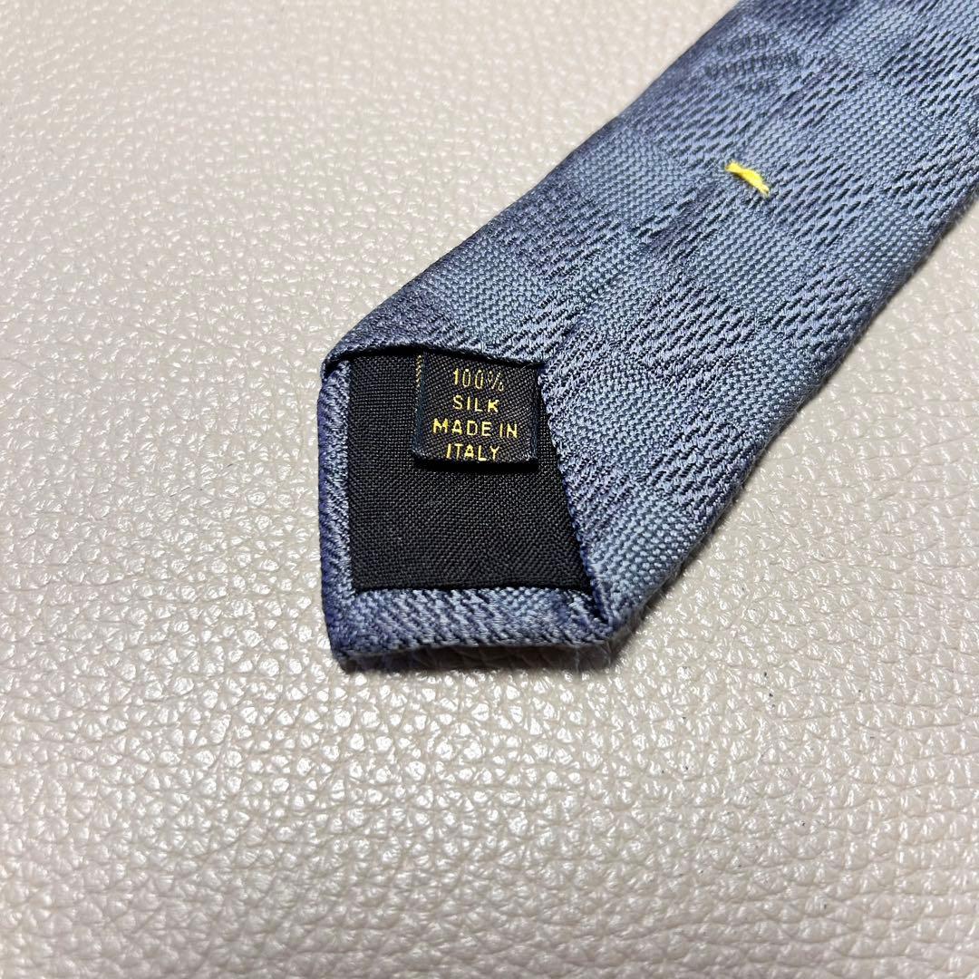 ルイヴィトン　ネクタイ　ストライプ ドット　チェック　グレー　灰色