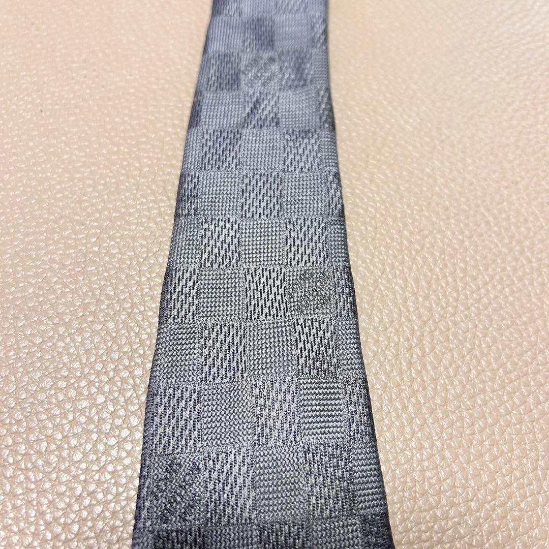 ルイヴィトン　ネクタイ　ストライプ ドット　チェック　グレー　灰色