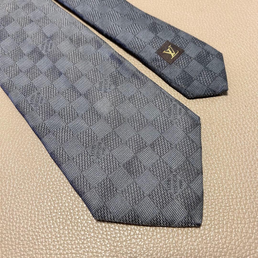 ルイヴィトン　ネクタイ　ストライプ ドット　チェック　グレー　灰色